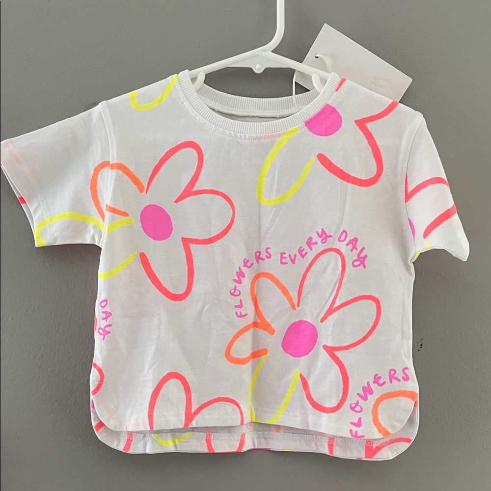 🌸Zara Floral Kids T-Shirt - White with Pink and Yellow Accents